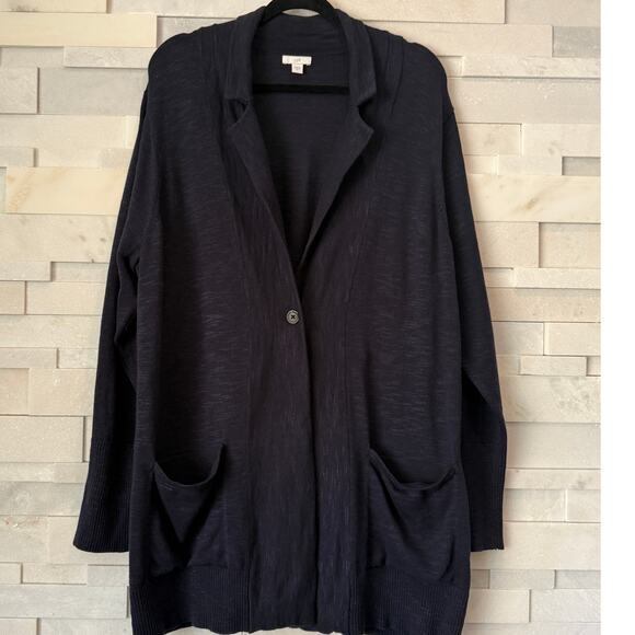 J JILL Notch Lapel Patch Pockets Textured Sweater Jacket 2X Coastal Transitional - Picture 3 of 7